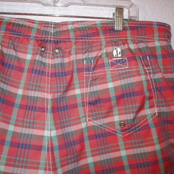 Lands End VOLLEY Swim Trunks Size L 36 38 UPF Lined POCKETS Drawstring PLAID 6" - Picture 10 of 11